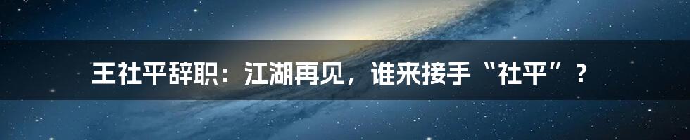 王社平辞职：江湖再见，谁来接手“社平”？