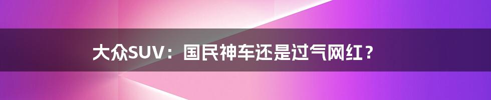 大众SUV：国民神车还是过气网红？