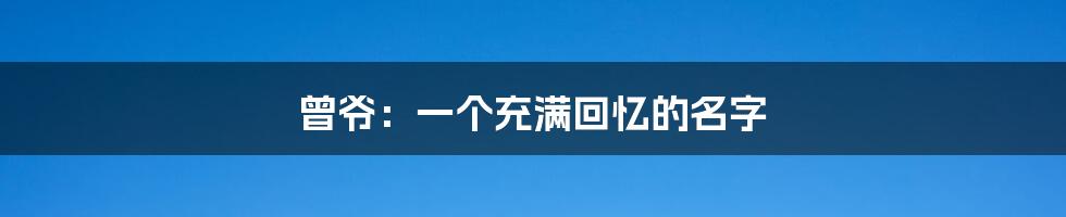 曾爷：一个充满回忆的名字