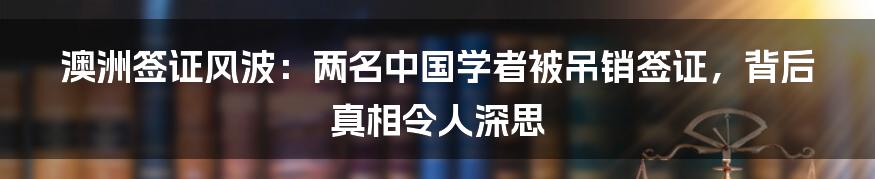 澳洲签证风波：两名中国学者被吊销签证，背后真相令人深思