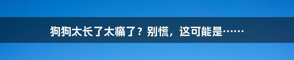 狗狗太长了太痛了？别慌，这可能是……