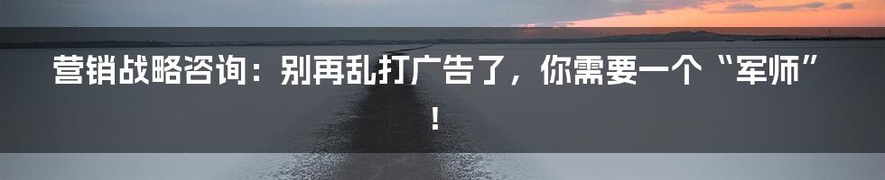 营销战略咨询：别再乱打广告了，你需要一个“军师”！