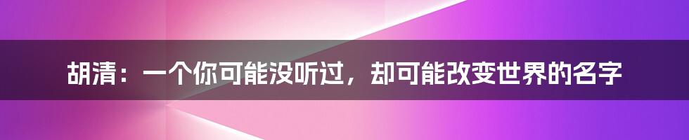 胡清：一个你可能没听过，却可能改变世界的名字