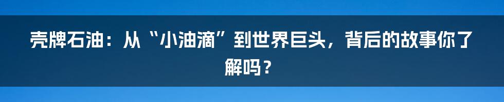 壳牌石油：从“小油滴”到世界巨头，背后的故事你了解吗？