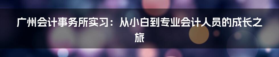 广州会计事务所实习：从小白到专业会计人员的成长之旅