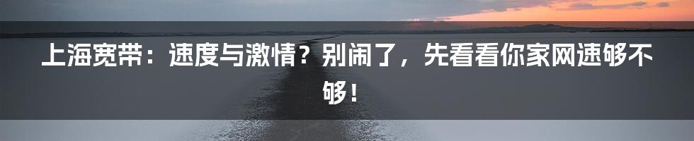 上海宽带：速度与激情？别闹了，先看看你家网速够不够！