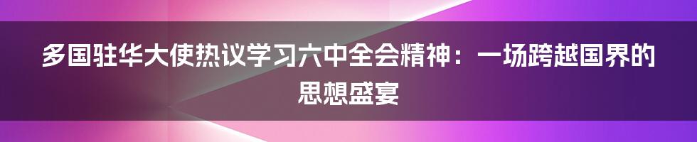 多国驻华大使热议学习六中全会精神：一场跨越国界的思想盛宴