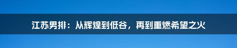 江苏男排：从辉煌到低谷，再到重燃希望之火