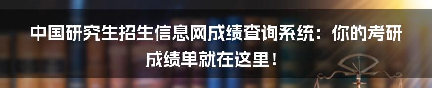 中国研究生招生信息网成绩查询系统：你的考研成绩单就在这里！