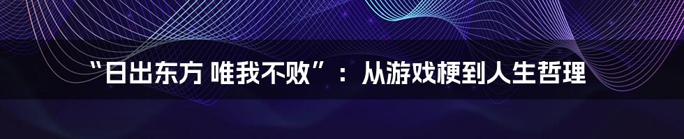 “日出东方 唯我不败”：从游戏梗到人生哲理