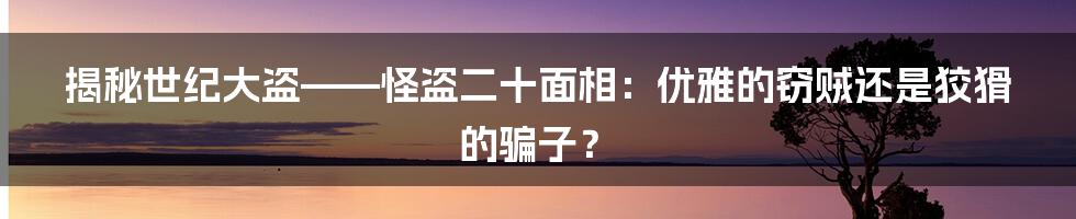 揭秘世纪大盗——怪盗二十面相：优雅的窃贼还是狡猾的骗子？