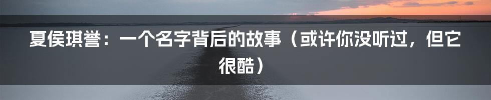 夏侯琪誉：一个名字背后的故事（或许你没听过，但它很酷）