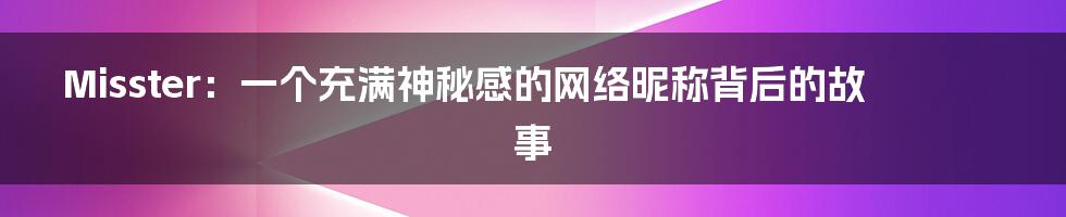 Misster：一个充满神秘感的网络昵称背后的故事