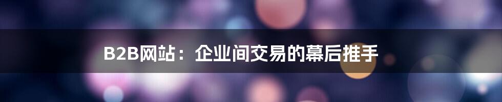 B2B网站：企业间交易的幕后推手