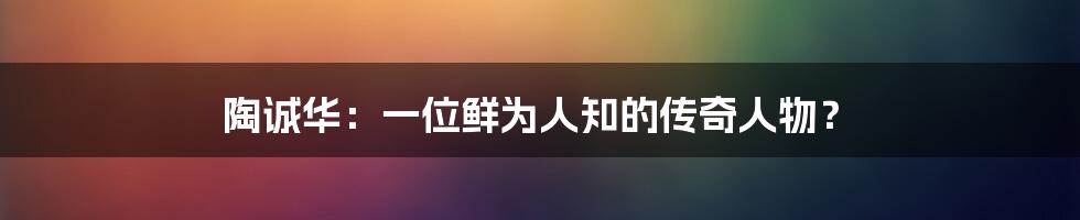 陶诚华：一位鲜为人知的传奇人物？