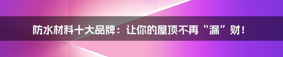 防水材料十大品牌：让你的屋顶不再“漏”财！