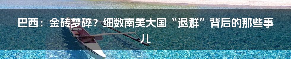 巴西：金砖梦碎？细数南美大国“退群”背后的那些事儿