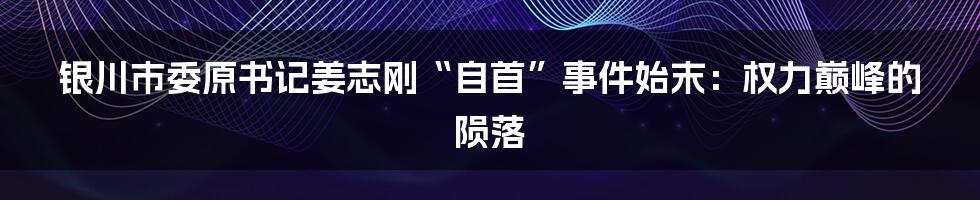 银川市委原书记姜志刚“自首”事件始末：权力巅峰的陨落