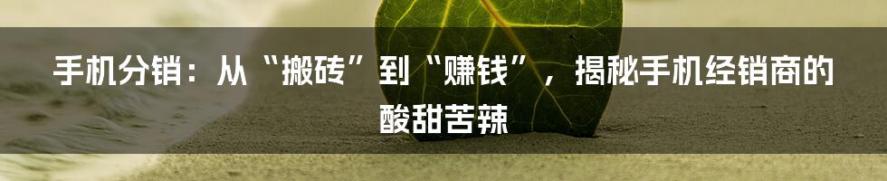 手机分销：从“搬砖”到“赚钱”，揭秘手机经销商的酸甜苦辣