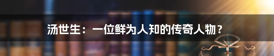 汤世生：一位鲜为人知的传奇人物？