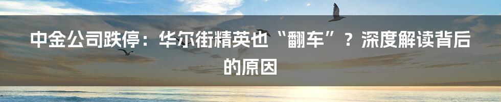 中金公司跌停：华尔街精英也“翻车”？深度解读背后的原因