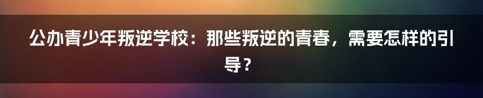 公办青少年叛逆学校：那些叛逆的青春，需要怎样的引导？