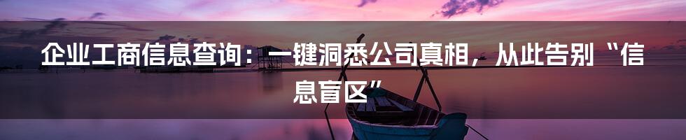 企业工商信息查询：一键洞悉公司真相，从此告别“信息盲区”