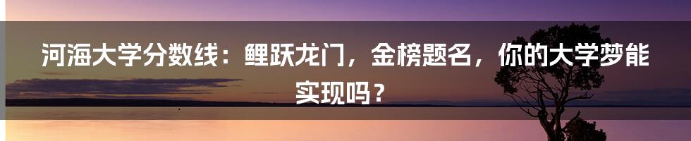 河海大学分数线：鲤跃龙门，金榜题名，你的大学梦能实现吗？