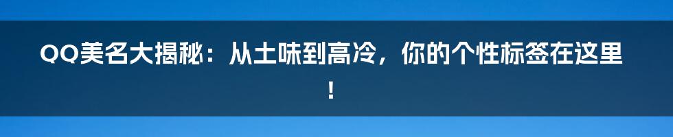 QQ美名大揭秘：从土味到高冷，你的个性标签在这里！