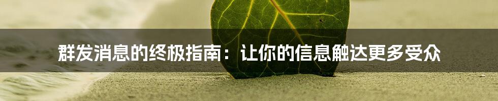 群发消息的终极指南：让你的信息触达更多受众