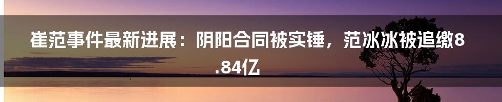 崔范事件最新进展：阴阳合同被实锤，范冰冰被追缴8.84亿