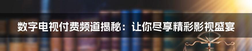 数字电视付费频道揭秘：让你尽享精彩影视盛宴