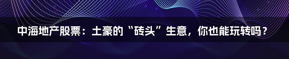 中海地产股票：土豪的“砖头”生意，你也能玩转吗？