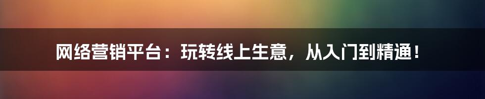 网络营销平台：玩转线上生意，从入门到精通！