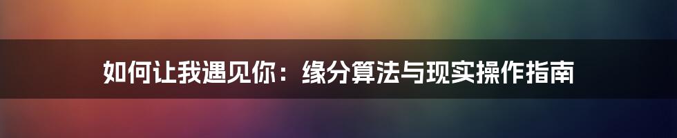 如何让我遇见你：缘分算法与现实操作指南