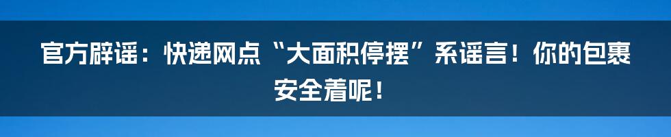 官方辟谣：快递网点“大面积停摆”系谣言！你的包裹安全着呢！