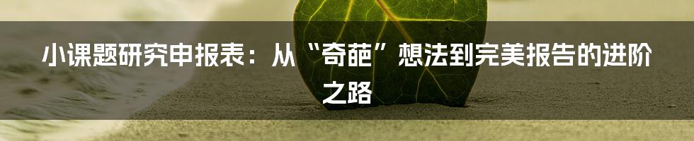 小课题研究申报表：从“奇葩”想法到完美报告的进阶之路