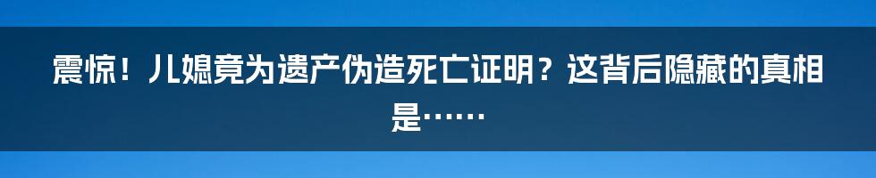 震惊！儿媳竟为遗产伪造死亡证明？这背后隐藏的真相是……