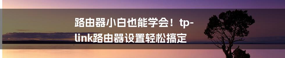 路由器小白也能学会！tp-link路由器设置轻松搞定