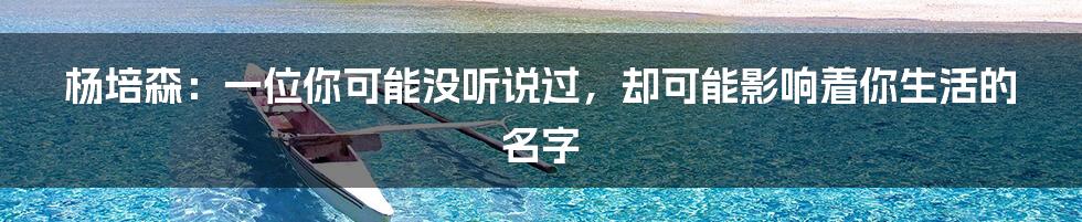 杨培森：一位你可能没听说过，却可能影响着你生活的名字