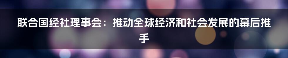 联合国经社理事会：推动全球经济和社会发展的幕后推手