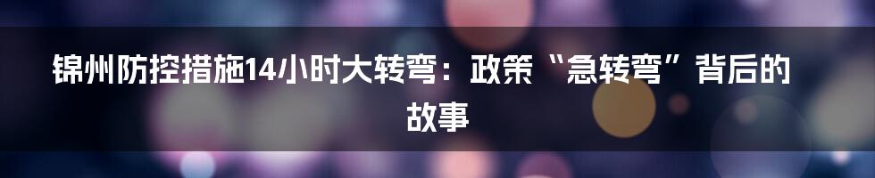 锦州防控措施14小时大转弯：政策“急转弯”背后的故事