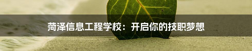 菏泽信息工程学校：开启你的技职梦想