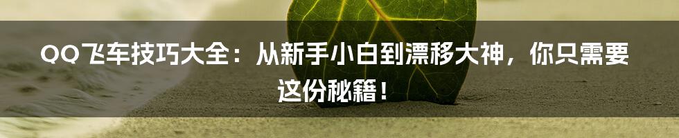 QQ飞车技巧大全：从新手小白到漂移大神，你只需要这份秘籍！