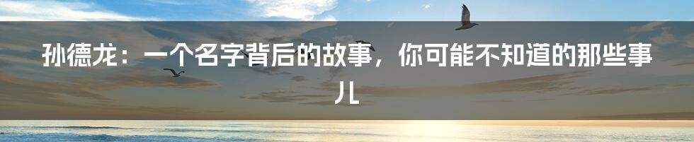 孙德龙：一个名字背后的故事，你可能不知道的那些事儿