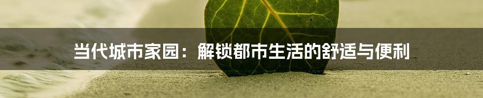 当代城市家园：解锁都市生活的舒适与便利