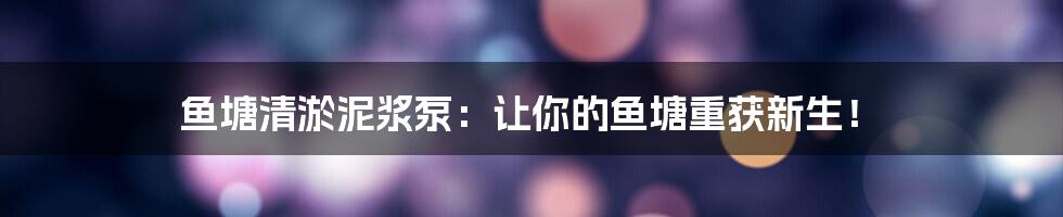 鱼塘清淤泥浆泵：让你的鱼塘重获新生！