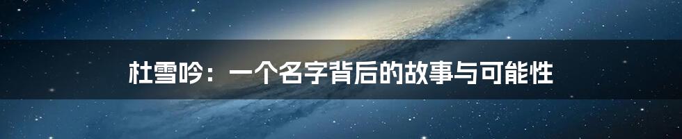 杜雪吟：一个名字背后的故事与可能性